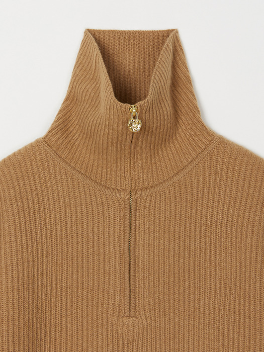 Cashmere 100% Jana Zip Up Pullover (Bright Camel)