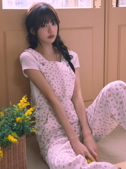 FLOWER DENIM OVERALL PANTS WHITE