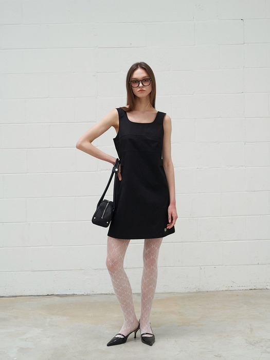 Line Sleeveless  Mini Dress Black