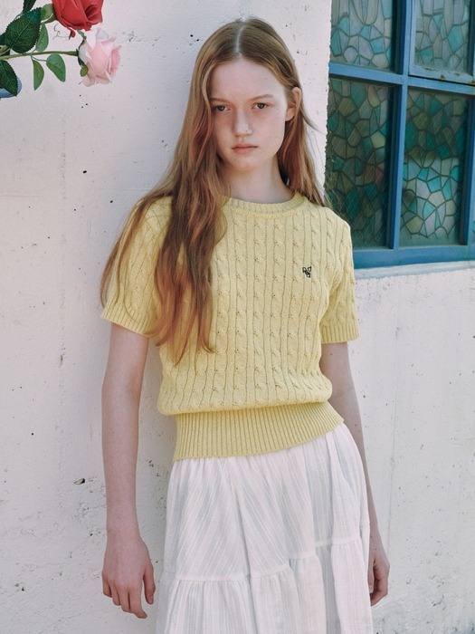 half sleeve cable knit - light yellow