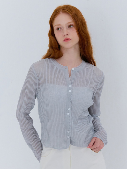 SUMMER RIBBED LINEN CARDIGAN GRAY