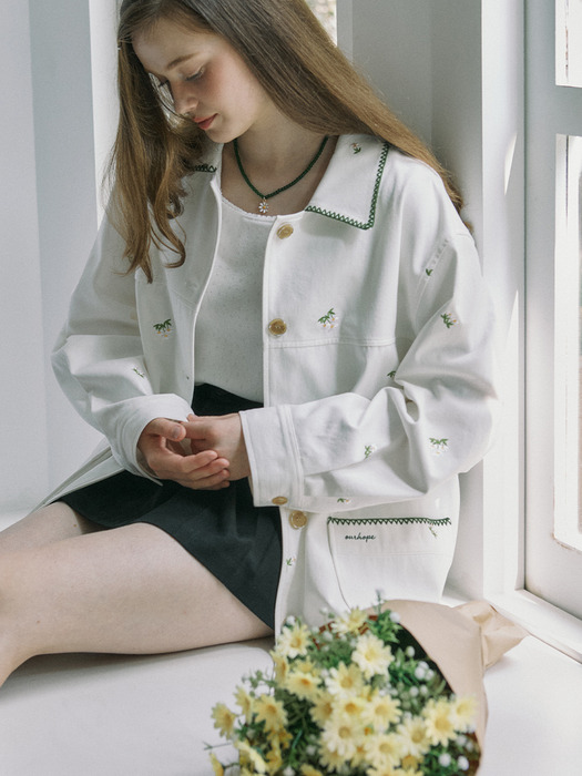 Margaret Embroidery Cotton Jacket - Ivory