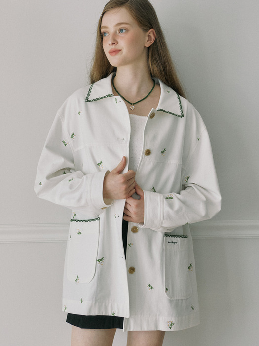 Margaret Embroidery Cotton Jacket - Ivory