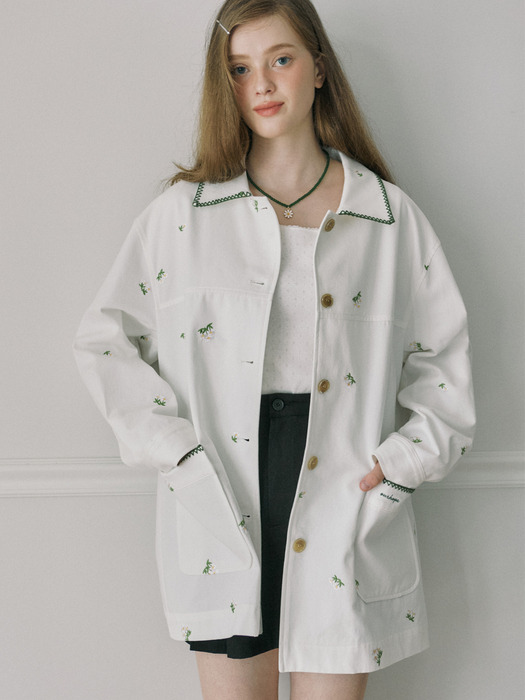 Margaret Embroidery Cotton Jacket - Ivory