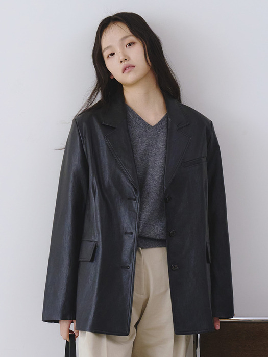 클래식 비건 레더 자켓_Black