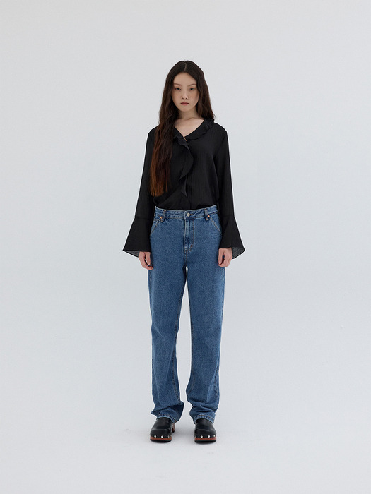 TEXTURED FRILL BLOUSE_BLACK