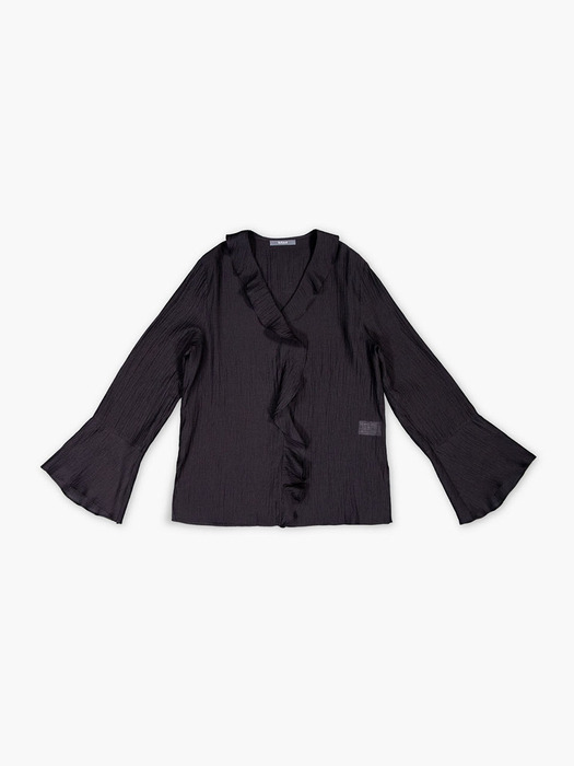 TEXTURED FRILL BLOUSE_BLACK