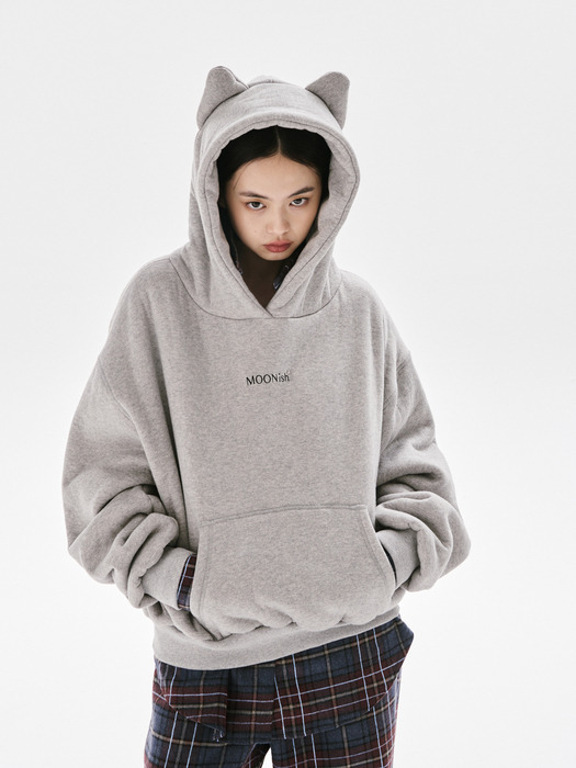 Cuddle over fit cat hoodie_MELANGE