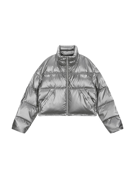 LOGO TAPING PUFFER DOWN JUMPER FOR WOMEN IN SILVER