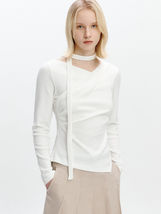 Unbalance Draped Wrap T-blouse OFF WHITE