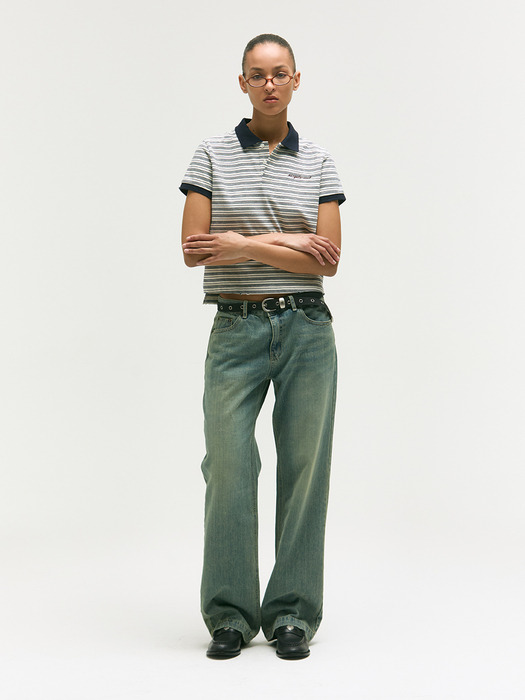 [Margesherwood] / ☆ SAND WASHED JEANS / sand blue Wide leg jeans with sandblasted effect blue denim sand