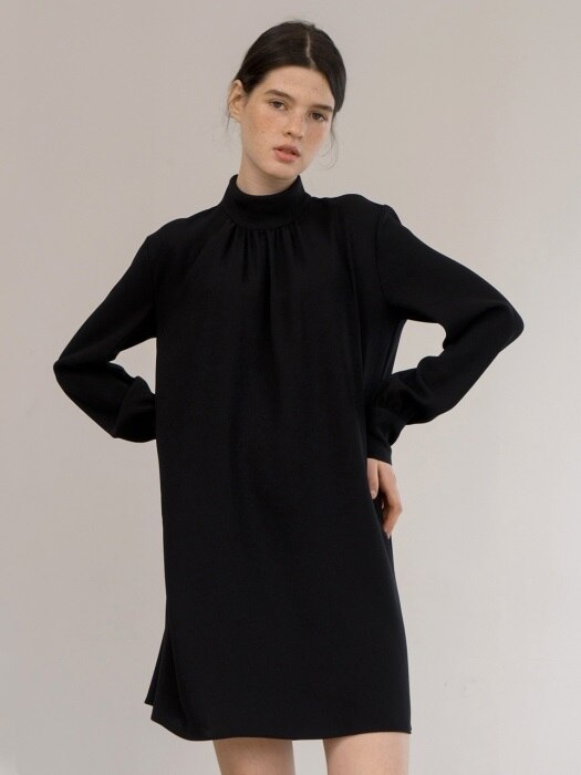 shirring sleeve dress-black