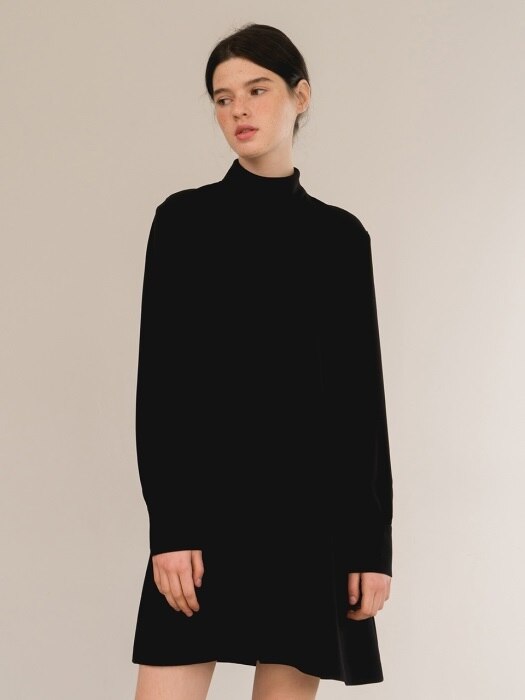 shirring sleeve dress-black