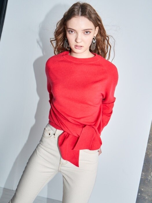 Cashmere Wrap knit top #Orange Red 