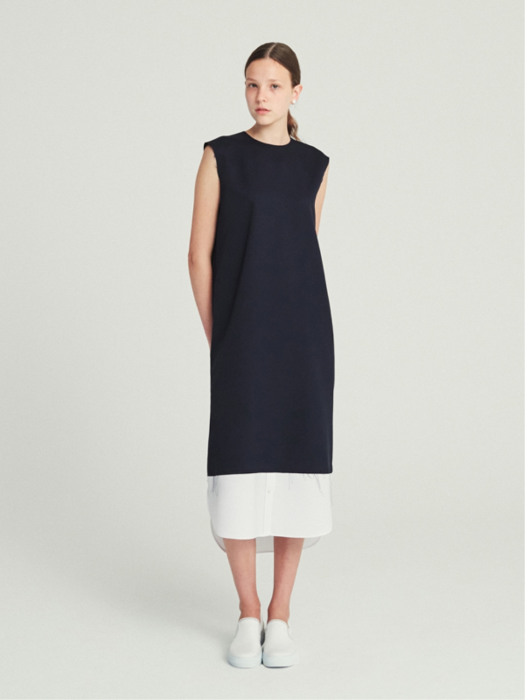 SHIRT LAYERED LONG DRESS (NAVY)