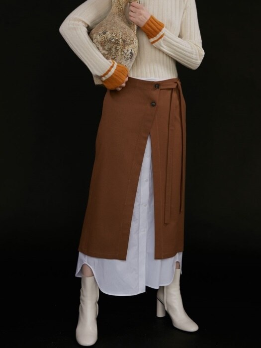 Skirt Inner Layered Slit Camel