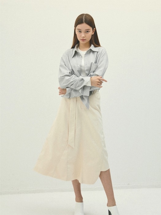 LIGHTGREY gingham checks oversize shirts(IT007)