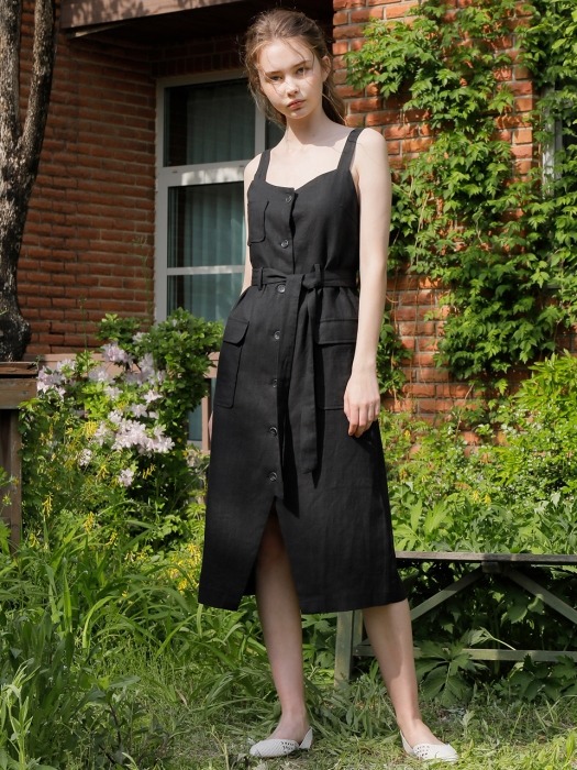 LINEN SLEEVELSS ONE-PIECE_BLACK