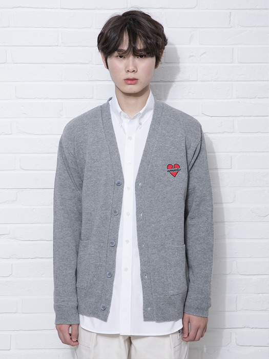 NOMANTIC LOGO KNIT WOOL CARDIGAN GRAY