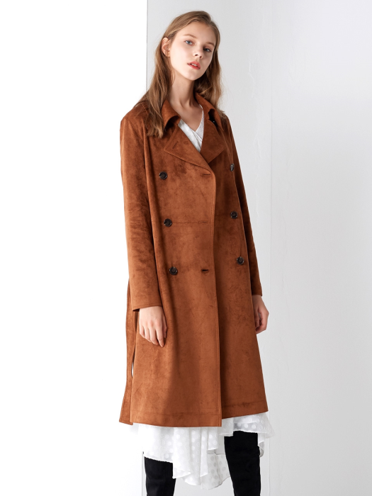 SUEDE DOUBLE TRENCH COAT BROWN