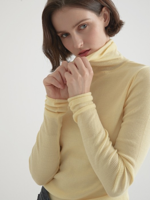 Cashmere blended 16gaze pullover knitwear - Light yellow