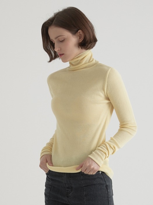 Cashmere blended 16gaze pullover knitwear - Light yellow