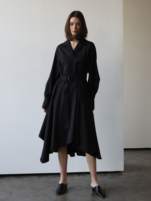 Wool asymmetric dress_Black