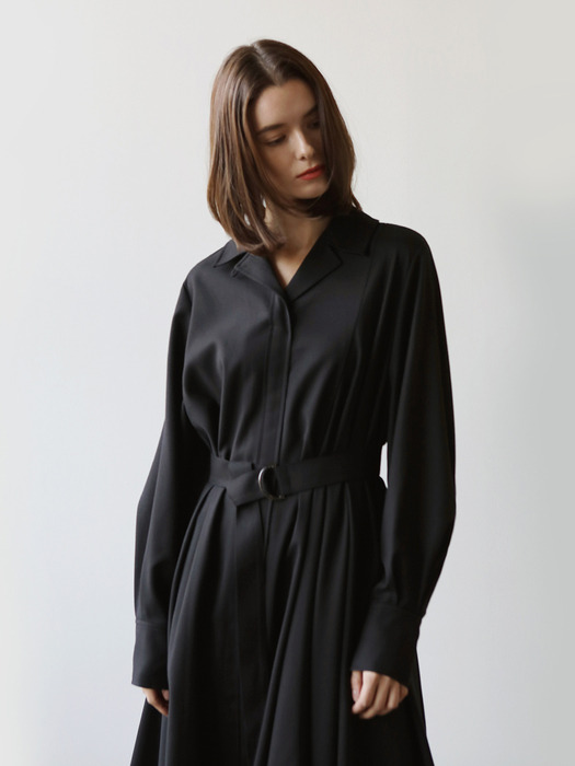 Wool asymmetric dress_Black