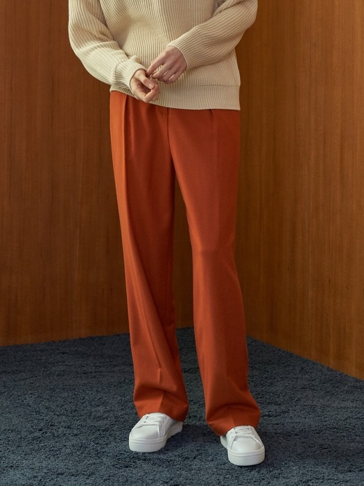 wool semi-wide pant - red brown