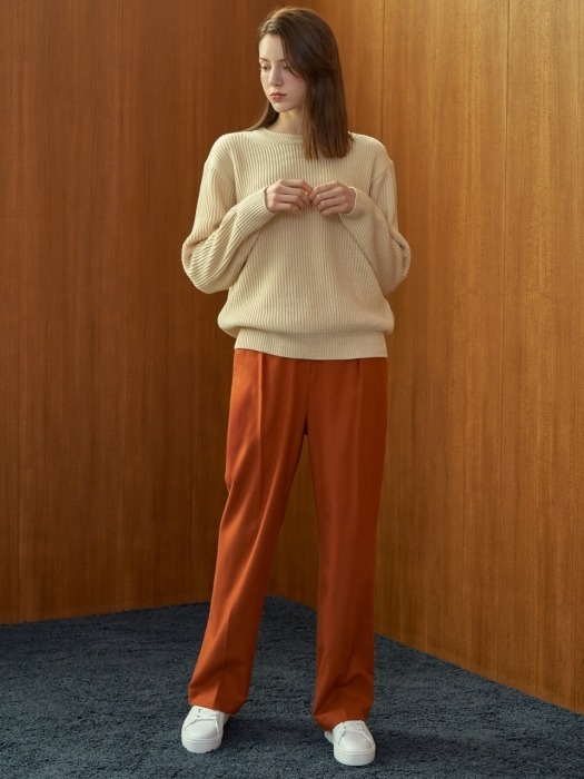 wool semi-wide pant - red brown