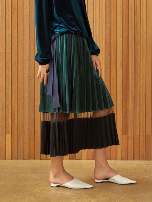 velvet pleats skirt Green