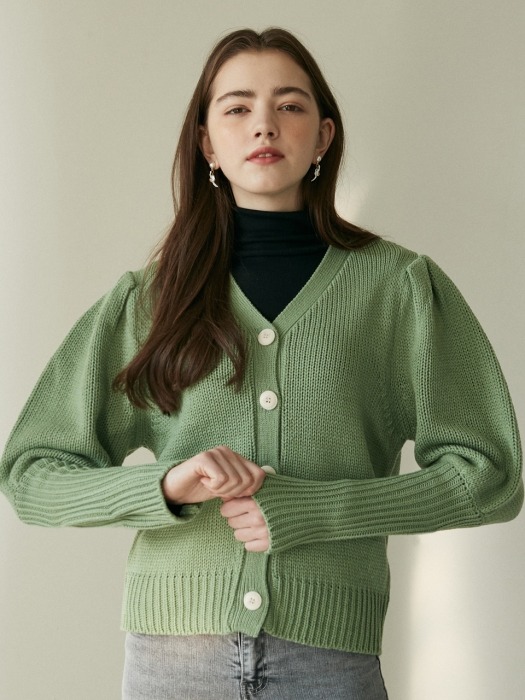 iuw550 puff V neck cardigan (green)