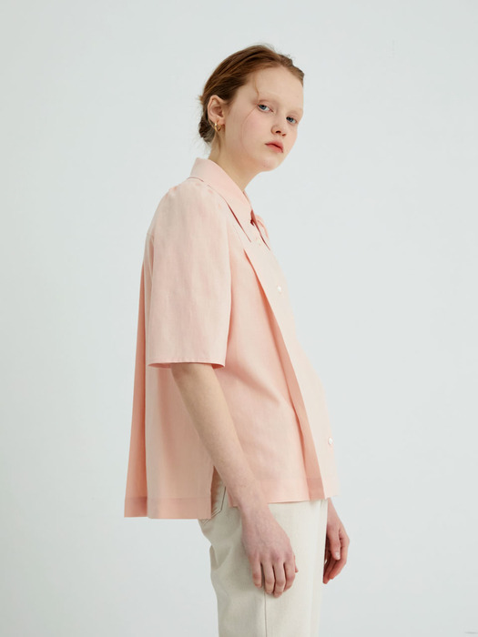 20 SPRING_Coral Pink Linen Blouse 