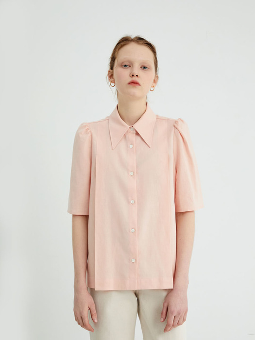 20 SPRING_Coral Pink Linen Blouse 
