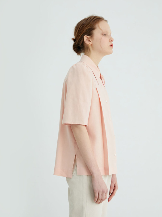 20 SPRING_Coral Pink Linen Blouse 