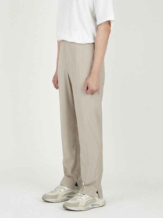 SLIT SIDE BANDING SLACKS_BEIGE