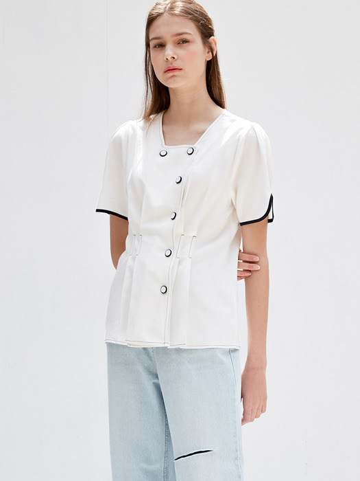comos353 linen stitch blouse (white)