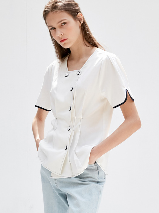 comos353 linen stitch blouse (white)