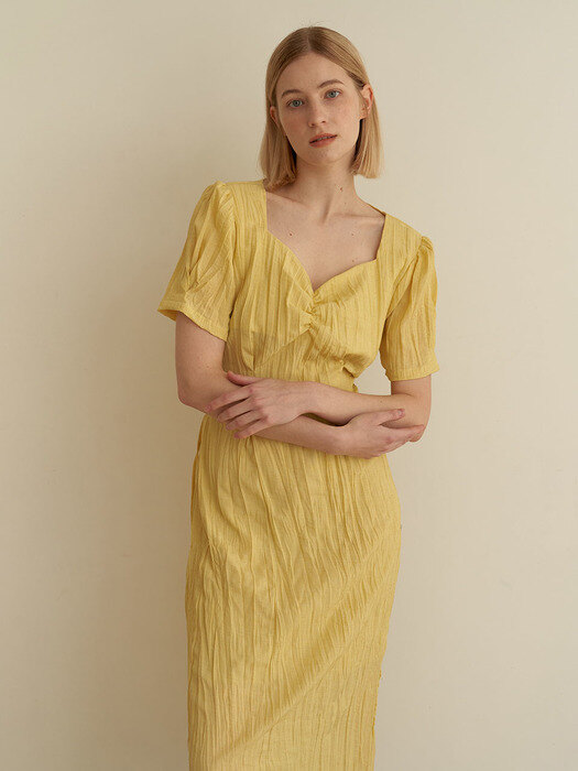 Halfmoon shirring dress-Yellow