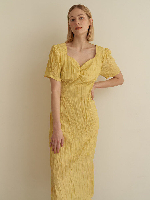 Halfmoon shirring dress-Yellow