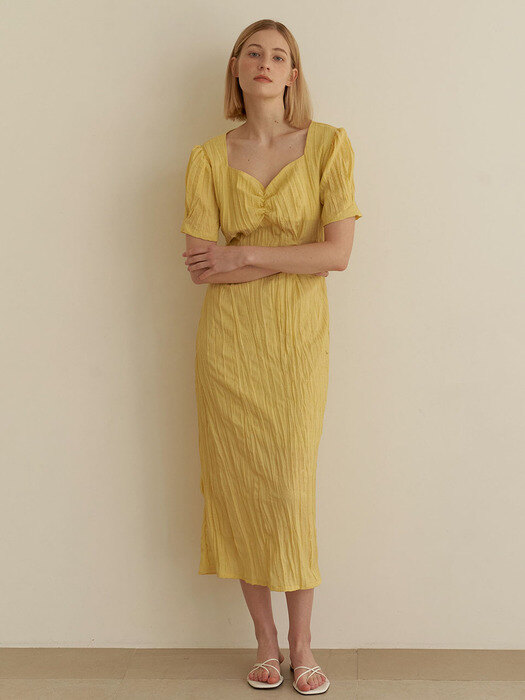 Halfmoon shirring dress-Yellow