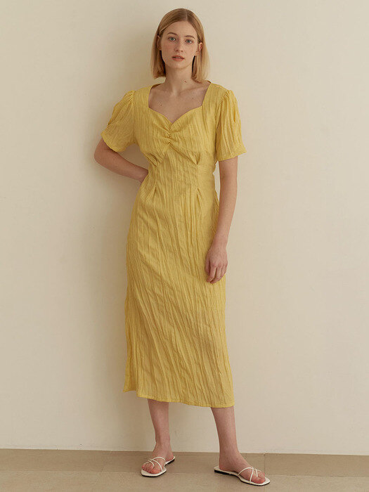 Halfmoon shirring dress-Yellow