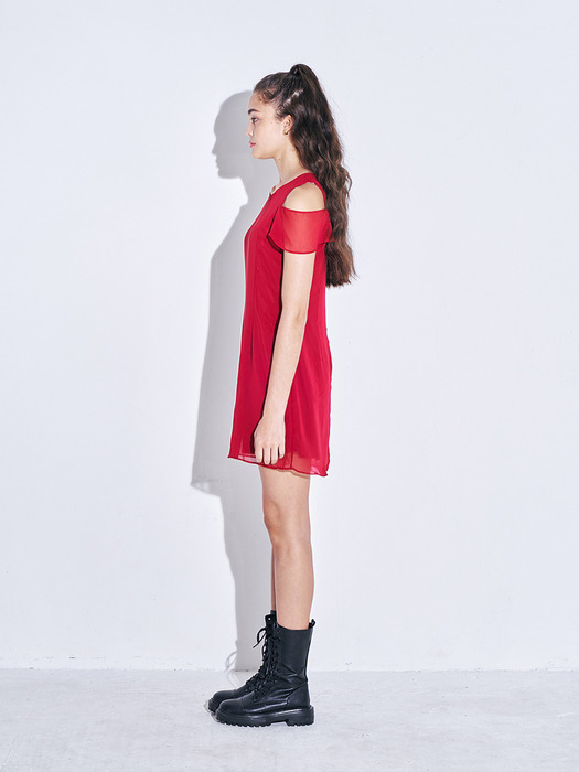 Chiffon Off Shoulder Dress [Red]