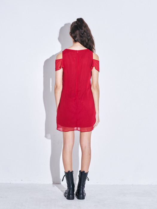 Chiffon Off Shoulder Dress [Red]