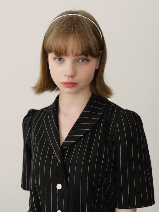 100% Linen Tailored Shirt Dress _ Black Stripe