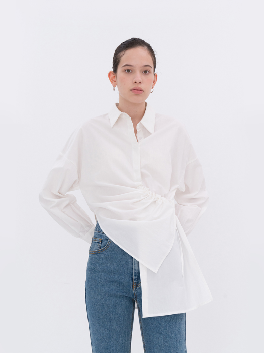 STRING SHIRRING UNBALANCE SHIRT WHITE