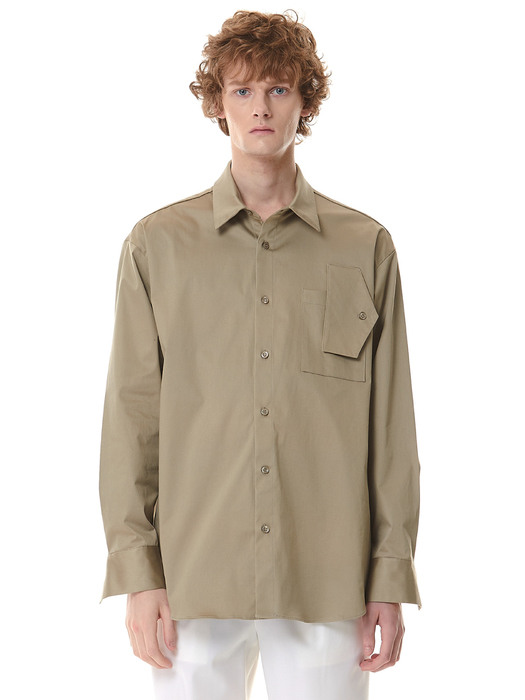 Unbalance pocket Overfit Shirt (Khaki)