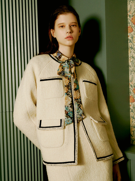 [Premium] Trimmed Winter Tweed Jacket + Mini Skirt SET