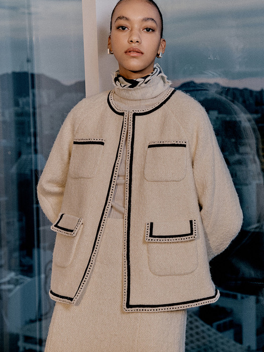 [Premium] Trimmed Winter Tweed Jacket + Mini Skirt SET