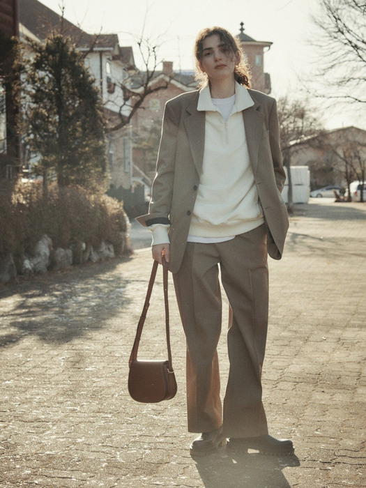 STRUCTURED WOOL GABERDINE TROUSERS (KHAKI)